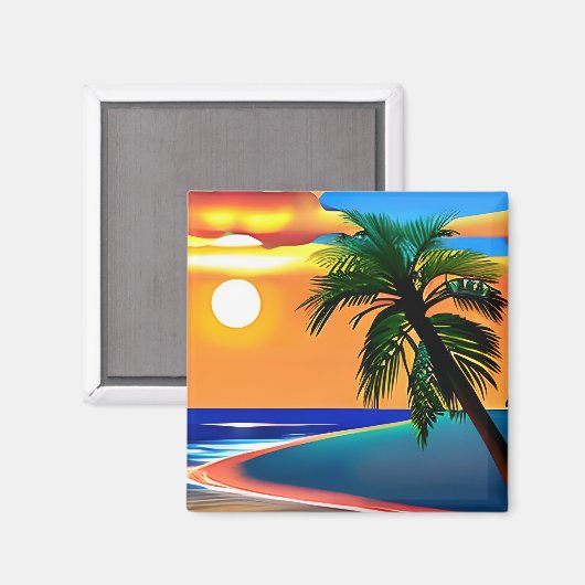 Aimant Joli Palm Tree Tropical Sun Setting (Recto/Verso)
