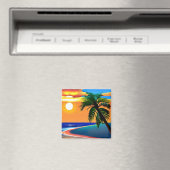 Aimant Joli Palm Tree Tropical Sun Setting (In Situ (Lave-vaisselle))