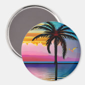Aimant Joli palmier tropical et coucher de soleil violet (Recto/Verso)