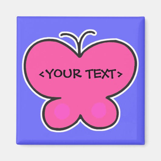 Aimant joli papillon rose, <YOUR TEXT> (Devant)