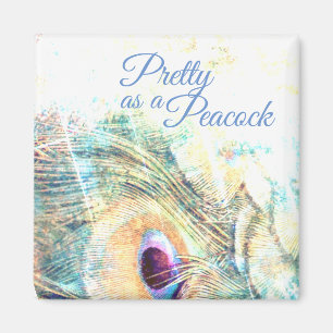 Aimant Joli pastel en plumes blanc paon