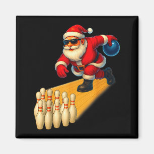 Aimant Joli Père Noël jouant boule de bowling et quilles
