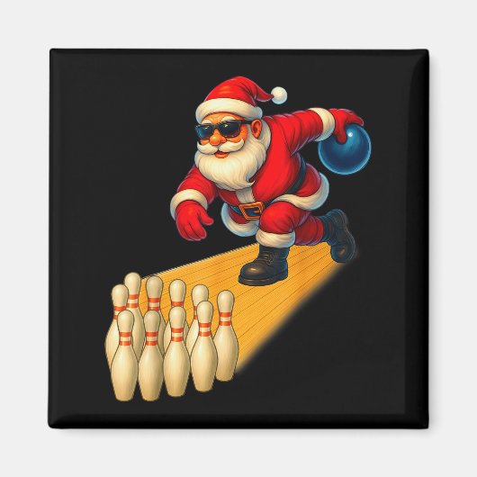 Aimant Joli Père Noël jouant boule de bowling et quilles (Devant)