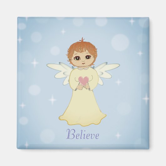 Aimant Joli petit ange sur fond bleu clair (Devant)