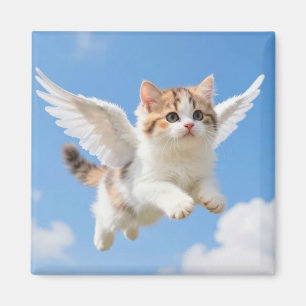 Aimant Joli Petit Chat Volant Calico Tabby Ciel Bleu
