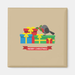 Aimant Joli Robin Et Les Quatre Cadeaux Colorés