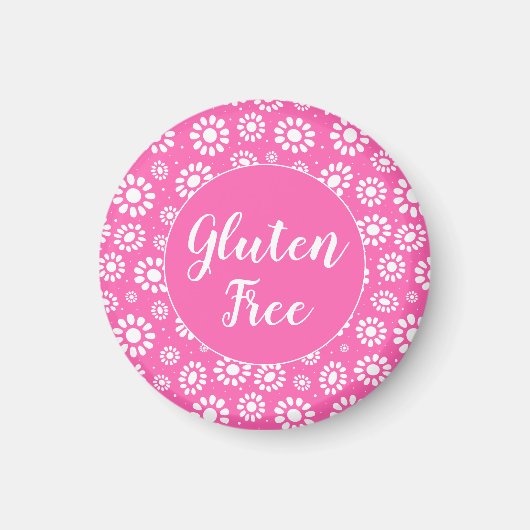 Aimant Joli rose et blanc Floral Gluten Libre Celiac (Devant)