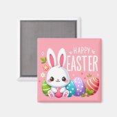 Aimant Joli, rose et heureux lapin de Pâques (Recto/Verso)