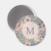 Aimant Joli rose floral et perles Monogramme fille (Recto/Verso)