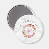 Aimant Joli rose Floral Wreath Monogramme Anniversaire (Recto/Verso)