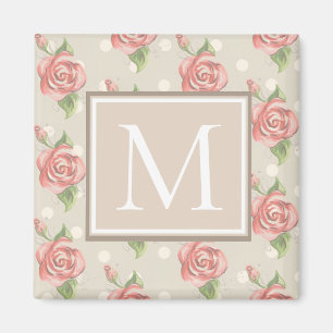 Aimant Joli rose Roses et points Monogramme