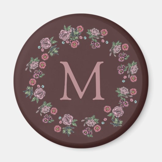 Aimant Joli rose Roses Wreath Monogramme (Devant)
