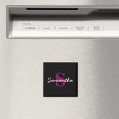 Aimant Joli script de monogramme rose et noir personnalis (In Situ (Lave-vaisselle))