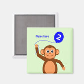 Aimant Joli singe de 2e anniversaire ajouter nom bleu (Recto/Verso)
