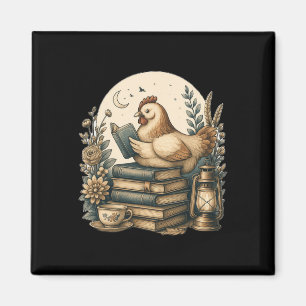 Aimant Joli style Cottagecore poulet lisant un livre Ne