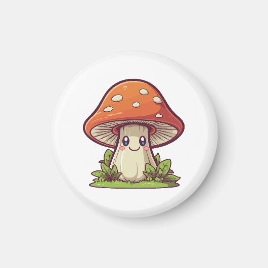 Aimant Joli style kawaii, Cueillette de champignons (Devant)