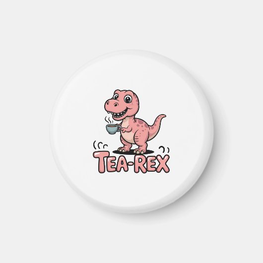 Aimant Joli Thé-Rex Dinosaure Rose – Le Thé Arrive ! (Devant)