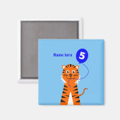Aimant Joli tigre de 5ème anniversaire ajouter nom bleu (Recto/Verso)