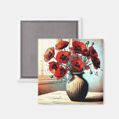 Aimant Joli Vase de Red Poppies ai art (Recto/Verso)