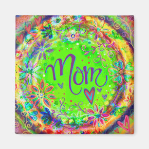 Aimant Joli Vert BoHo Whimsical Floral Fun Maman