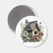 Aimant Jolie aquarelle Rustique Birdhouse et Bird (Recto/Verso)