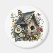 Aimant Jolie aquarelle Rustique Birdhouse et Bird (Devant)