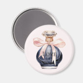 Aimant Jolie bouteille de parfum bleu rose Bow (Recto/Verso)