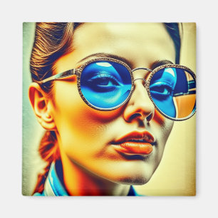 Aimant Jolie Dame avec Lunettes de soleil Bleues avec Réf