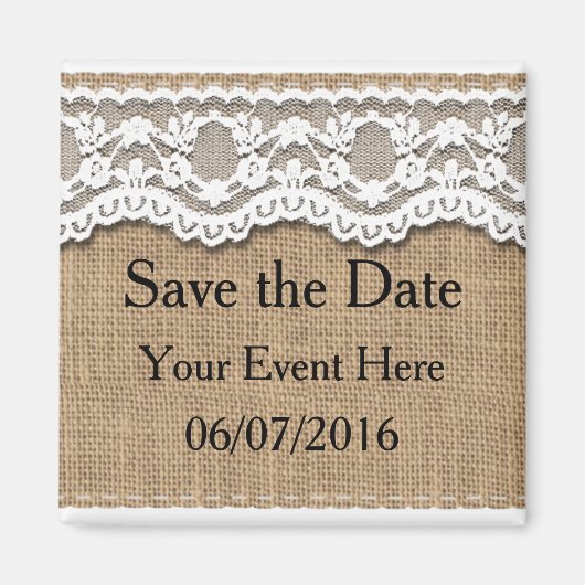 Aimant Jolie dentelle et Burlap Enregistrer l'aimant de d (Devant)