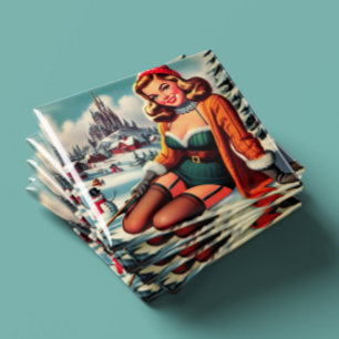 Aimant Jolie épinglette rétro hiver pin-up