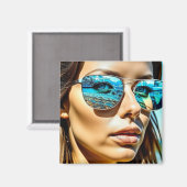 Aimant Jolie femme avec réflexion sur les lunettes de sol (Recto/Verso)