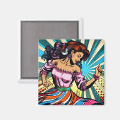 Aimant Jolie Femme Dansant Salsa Pop Art (Recto/Verso)
