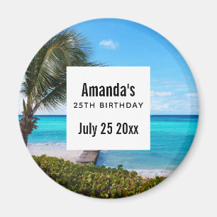Aimant Jolie fête d'anniversaire sur une plage tropicale