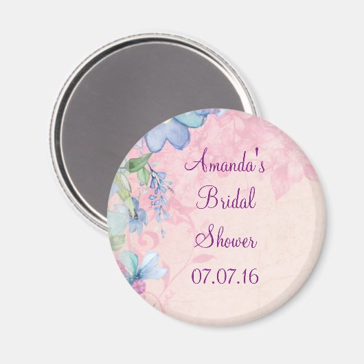 Aimant Jolie Fête de Mariage Florale Rose et Bleue (Recto/Verso)