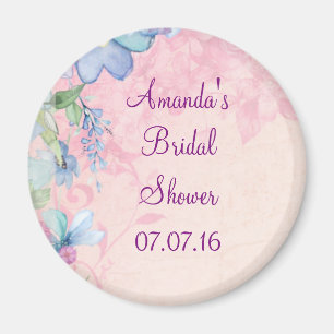 Aimant Jolie Fête de Mariage Florale Rose et Bleue