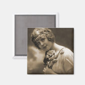 Aimant jolie fille avec un rose (Recto/Verso)