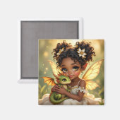 Aimant Jolie Fille Fée d'Anime et Dragon Chibi (Recto/Verso)