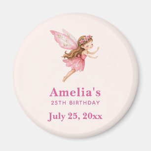 Aimant Jolie Fille Fée en Robe Rose Fête d'Anniversaire