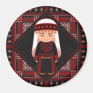 Aimant jolie fille palestinienne Broderie tatreez rouge  