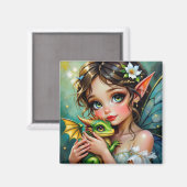 Aimant Jolie fille thème fée et dragon   (Recto/Verso)