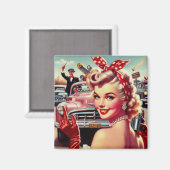 Aimant Jolie fille Vintage des années 1950 (Recto/Verso)