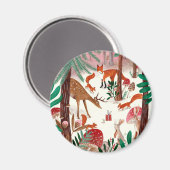 Aimant Jolie forêt verte et animaux de la forêt rose (Recto/Verso)