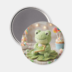 Aimant Jolie grenouille en peluche tenant une tarte au ci