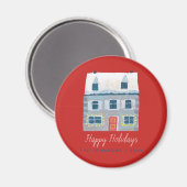 Aimant Jolie maison d'hiver Village Noël rouge (Recto/Verso)