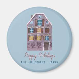 Aimant Jolie maison d'hiver Village Scène Noël