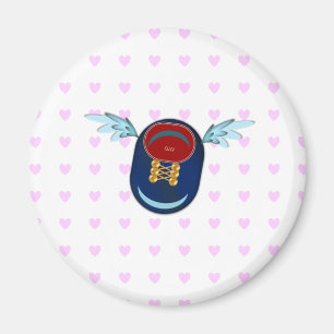 Aimant Jolie petite chaussure ailée dessin animé et coeur