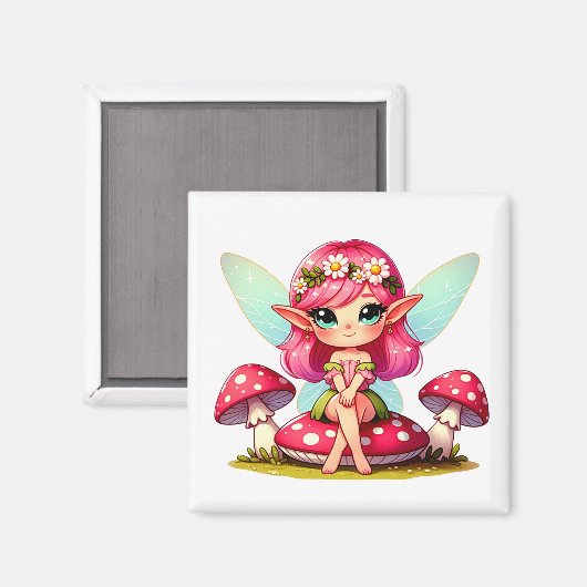 Aimant Jolie pixie assise sur un tabouret (Recto/Verso)