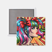 Aimant Jolie Pop Art Comic Girl with Bows (Recto/Verso)