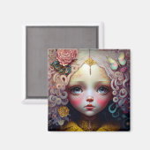 Aimant Jolie poupée fille cheveux roses (Recto/Verso)