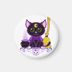 Aimant Jolie sorcière de chat noir d'Halloween